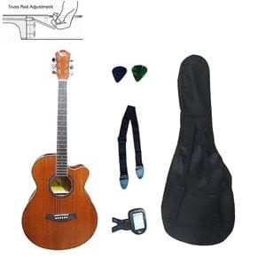 Swan7 SW40C Maven Series Brown Acoustic Guitar Combo Package with Bag, Picks, Strap, and Tuner